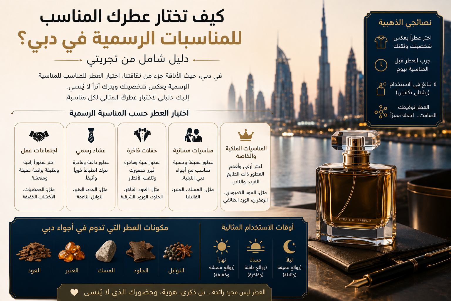 كيف تختار عطرك المناسب للمناسبات الرسمية في دبي؟ دليل شامل من تجربتي