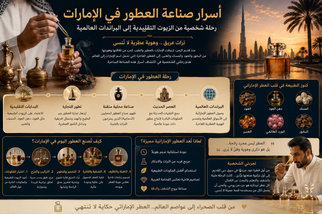 أسرار صناعة العطور في الإمارات: رحلة شخصية من الزيوت التقليدية إلى البراندات العالمية